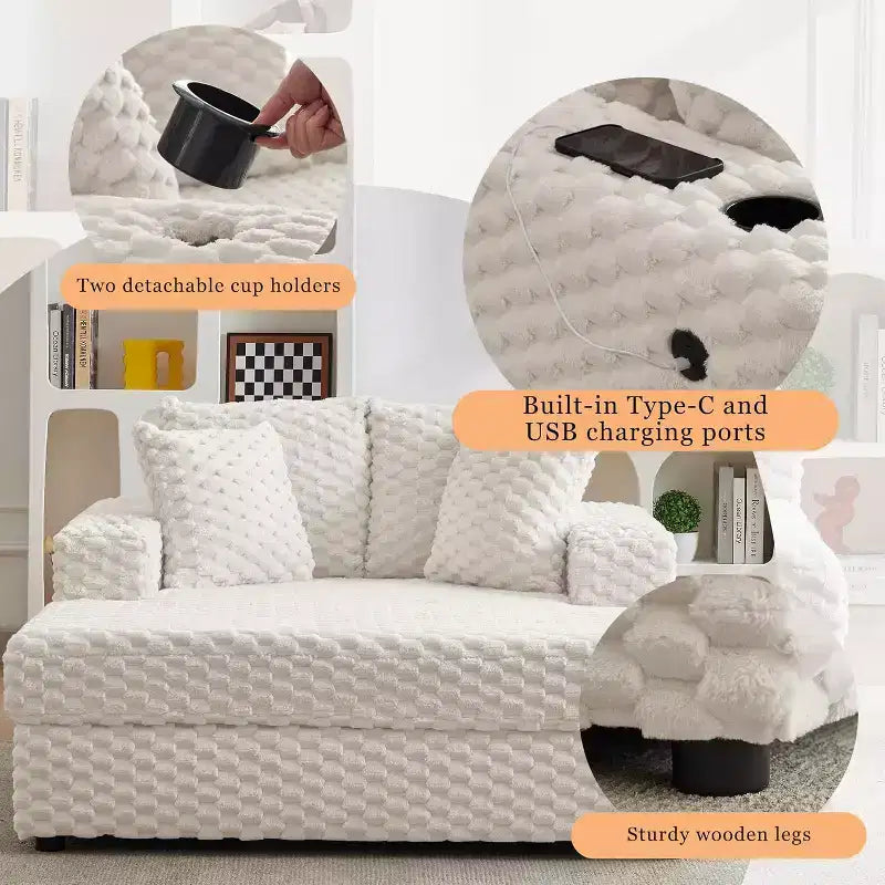 Poltrona Chaise Longue Oversize, poltrona imbottita da 60 pollici con cuscini decorativi e braccioli, divano letto moderno per soggiorno, camera da letto