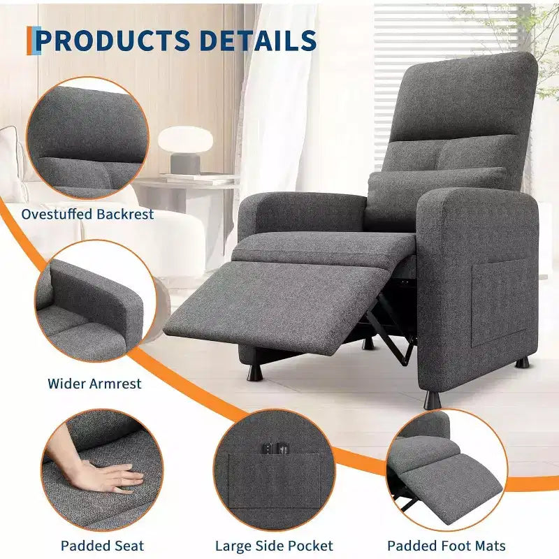 Poltrona Reclinabile Elettrica Acekool per Adulti, Divano Singolo Ergonomico Regolabile Elettricamente, Dondolo Imbottito con Tasche Laterali e Porta di Ricarica USB