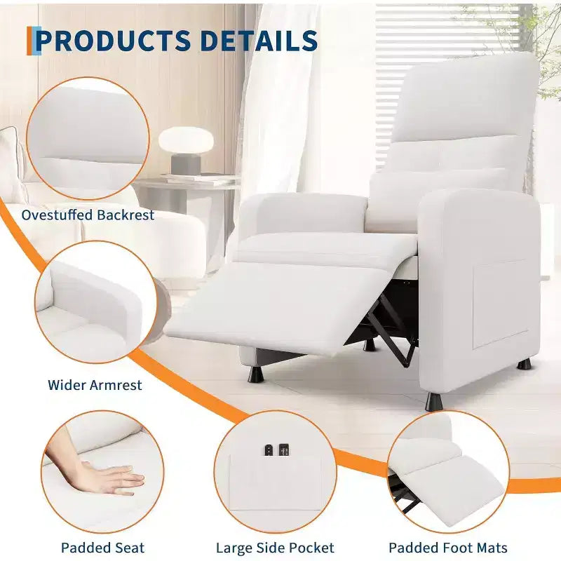 Poltrona Reclinabile Elettrica Acekool per Adulti, Divano Singolo Ergonomico Regolabile Elettricamente, Dondolo Imbottito con Tasche Laterali e Porta di Ricarica USB