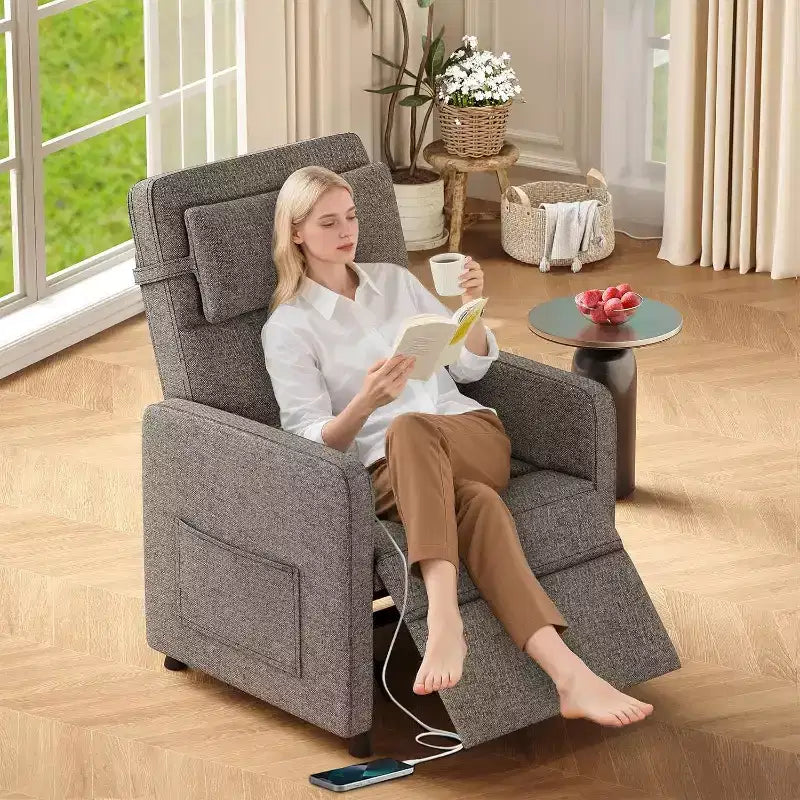 Poltrona Reclinabile Elettrica Acekool per Adulti, Divano Singolo Ergonomico Regolabile Elettricamente, Dondolo Imbottito con Tasche Laterali e Porta di Ricarica USB