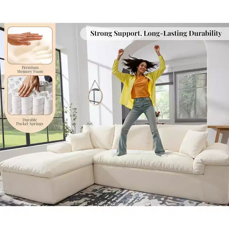 AMERLIFE Divano componibile a L senza struttura da 108 pollici, divano moderno oversize "Cloud" per soggiorno, nessun assemblaggio richiesto
