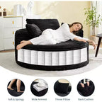 Poltrona a sdraio rotonda, divano a nuvola boneless moderno in velluto a coste oversize da interno 140 x 140 cm, divano singolo con 4 cuscini e seduta profonda per ufficio domestico