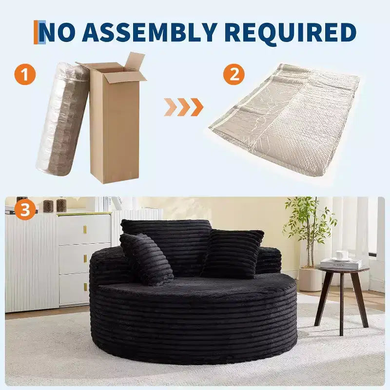 Poltrona a sdraio rotonda, divano a nuvola boneless moderno in velluto a coste oversize da interno 140 x 140 cm, divano singolo con 4 cuscini e seduta profonda per ufficio domestico