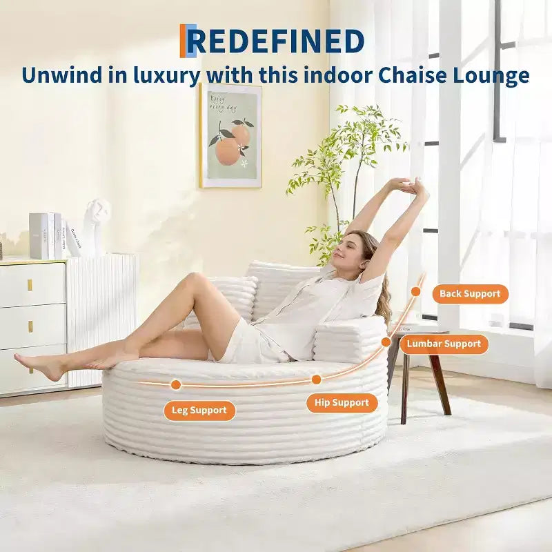 Poltrona a sdraio rotonda, divano a nuvola boneless moderno in velluto a coste oversize da interno 140 x 140 cm, divano singolo con 4 cuscini e seduta profonda per ufficio domestico