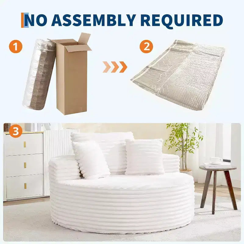 Poltrona a sdraio rotonda, divano a nuvola boneless moderno in velluto a coste oversize da interno 140 x 140 cm, divano singolo con 4 cuscini e seduta profonda per ufficio domestico