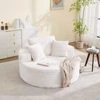 Round Chaise Lounge Chair, Indoor Oversized 55  55 Inch Modern Corduroy Boneless Cloud Couch Single Sofa with 4 Pillows Deep Seat for Home Office