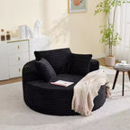 Poltrona a sdraio rotonda, divano a nuvola boneless moderno in velluto a coste oversize da interno 140 x 140 cm, divano singolo con 4 cuscini e seduta profonda per ufficio domestico