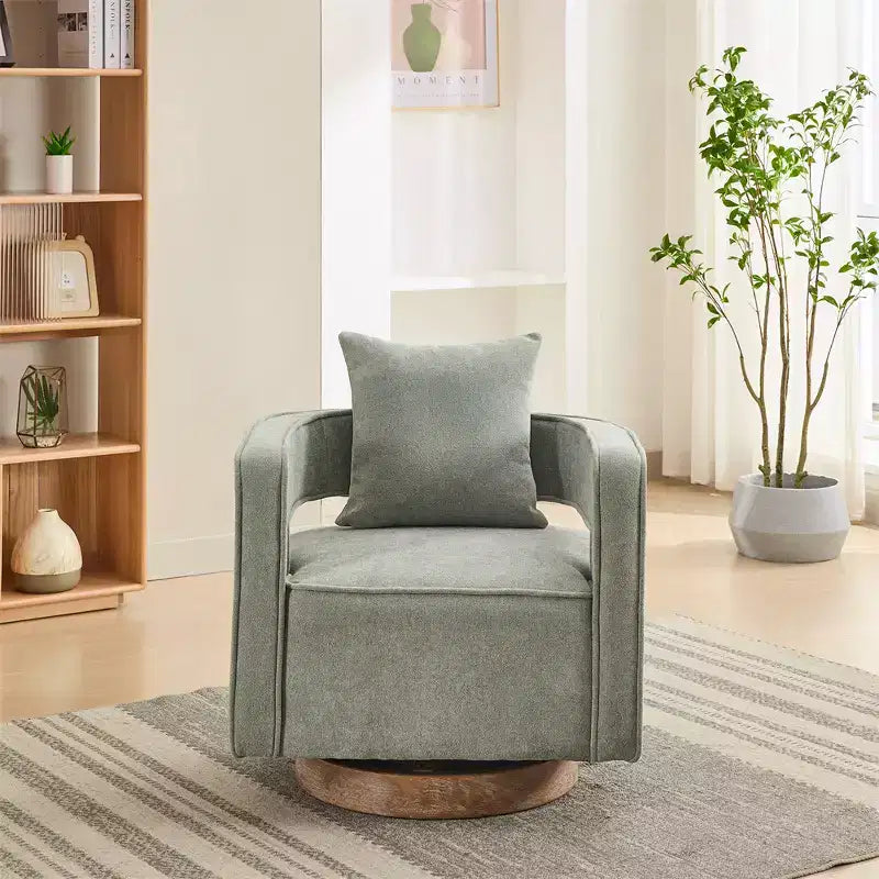 Divani moderni in tessuto, poltrona girevole a 360 gradi con base in legno e 1 cuscino, per soggiorno, camera da letto, cameretta, ufficio, hotel