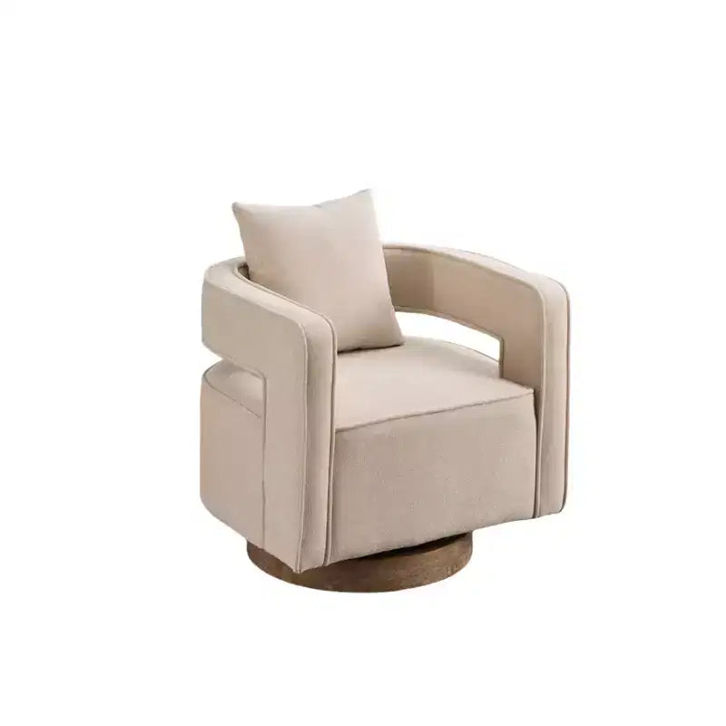 Divani moderni in tessuto, poltrona girevole a 360 gradi con base in legno e 1 cuscino, per soggiorno, camera da letto, cameretta, ufficio, hotel