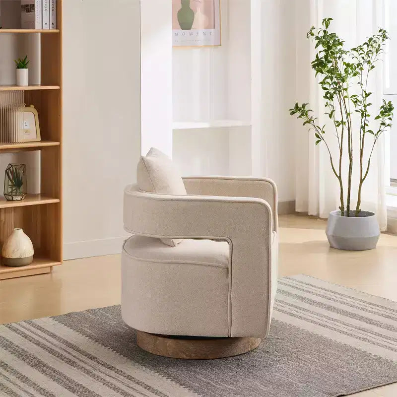 Divani moderni in tessuto, poltrona girevole a 360 gradi con base in legno e 1 cuscino, per soggiorno, camera da letto, cameretta, ufficio, hotel