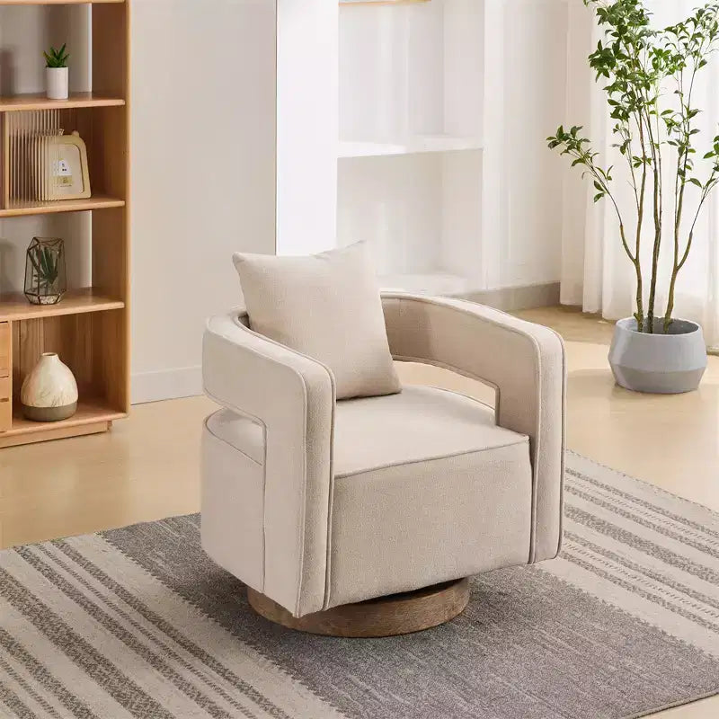 Divani moderni in tessuto, poltrona girevole a 360 gradi con base in legno e 1 cuscino, per soggiorno, camera da letto, cameretta, ufficio, hotel