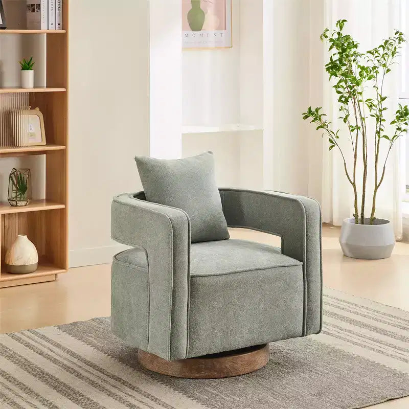Divani moderni in tessuto, poltrona girevole a 360 gradi con base in legno e 1 cuscino, per soggiorno, camera da letto, cameretta, ufficio, hotel