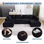 Divano sezionale modulare a nuvola a forma di U da 130'' con 2 chaise longue, divano a 4 posti in velluto a coste con seduta profonda e cuscini per soggiorno