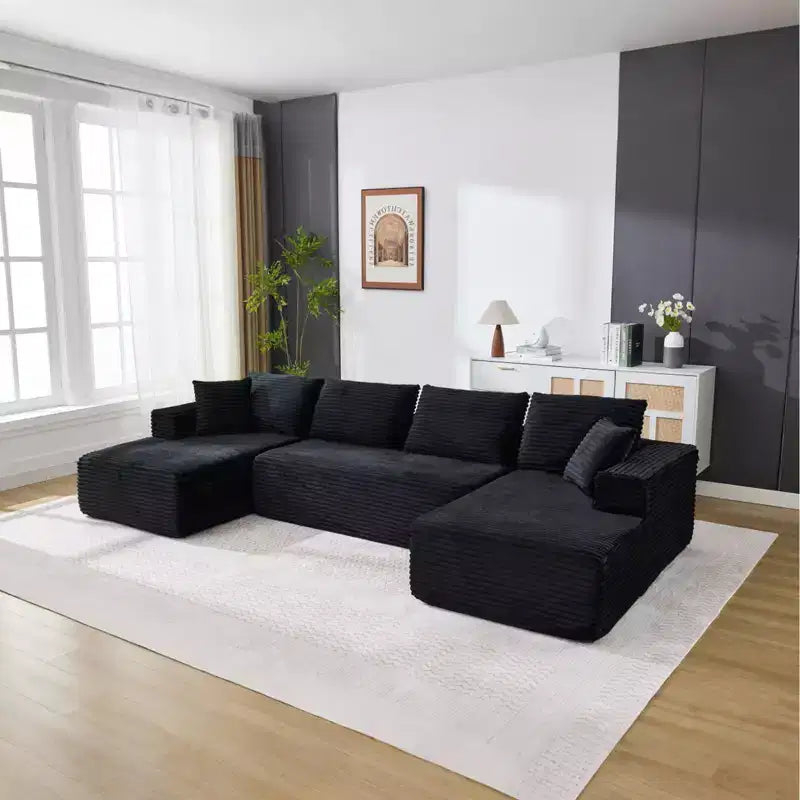 Divano sezionale modulare a nuvola a forma di U da 130'' con 2 chaise longue, divano a 4 posti in velluto a coste con seduta profonda e cuscini per soggiorno