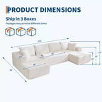 Divano sezionale modulare a nuvola a forma di U da 130'' con 2 chaise longue, divano a 4 posti in velluto a coste con seduta profonda e cuscini per soggiorno