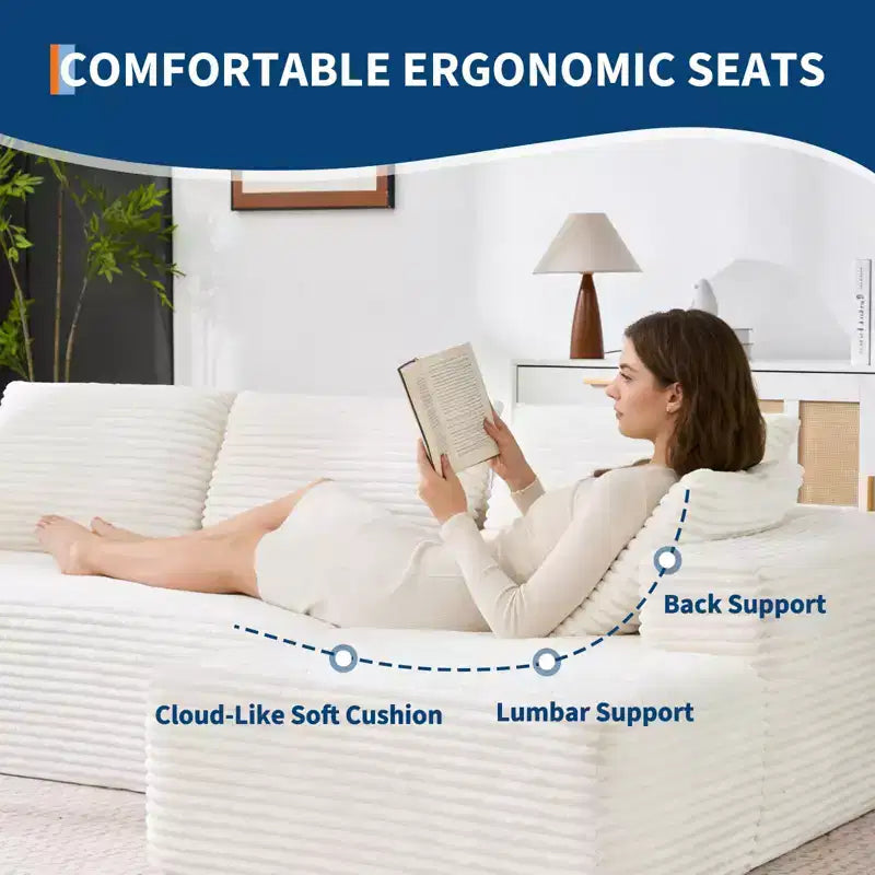 Divano sezionale modulare a nuvola a forma di U da 130'' con 2 chaise longue, divano a 4 posti in velluto a coste con seduta profonda e cuscini per soggiorno