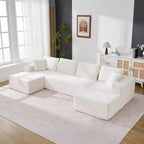 Divano sezionale modulare a nuvola a forma di U da 130'' con 2 chaise longue, divano a 4 posti in velluto a coste con seduta profonda e cuscini per soggiorno