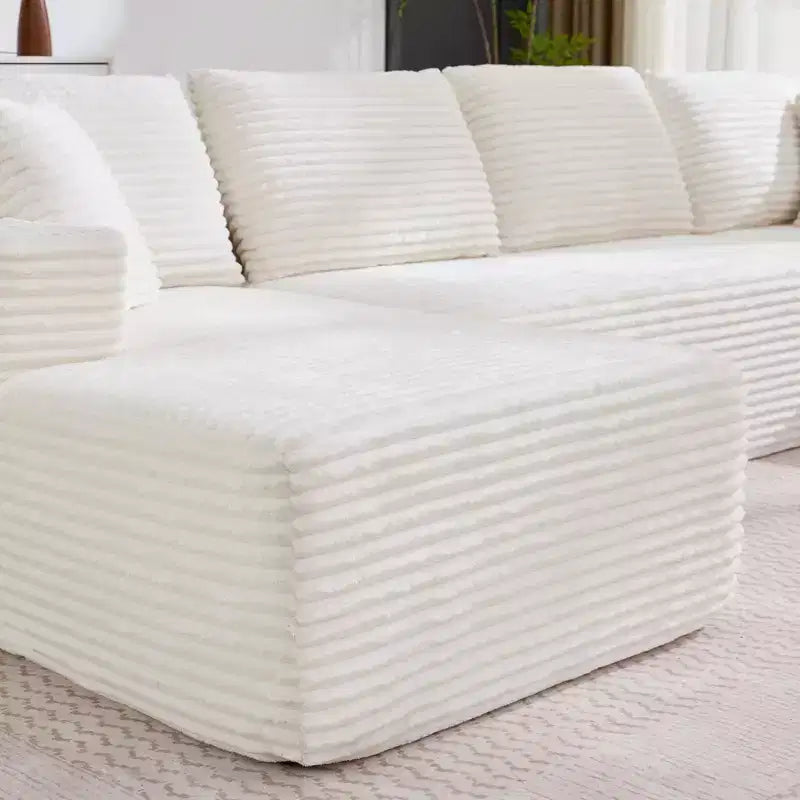 Divano sezionale modulare a nuvola a forma di U da 130'' con 2 chaise longue, divano a 4 posti in velluto a coste con seduta profonda e cuscini per soggiorno