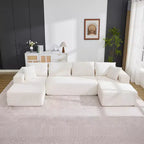 130'' U Shaped Cloud Couch Sectional Modern Modular Couch with 2 Chaise Lounge, 4-Seat Corduroy Deep Seat Sofa with Pillows for Living Room