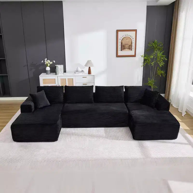 Divano sezionale modulare a nuvola a forma di U da 130'' con 2 chaise longue, divano a 4 posti in velluto a coste con seduta profonda e cuscini per soggiorno