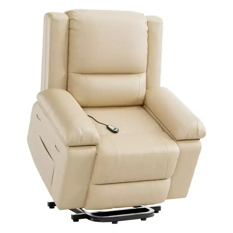 Poltrona reclinabile elevabile per anziani, divano elettrico massaggiante e riscaldato con telecomando, in pelle PU, con tasca laterale, beige