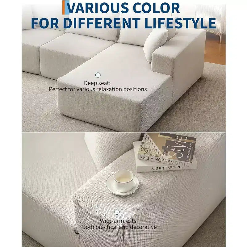 Divano componibile modulare Cloud a 108 pollici con chaise longue a L - Divano moderno con seduta profonda per soggiorno