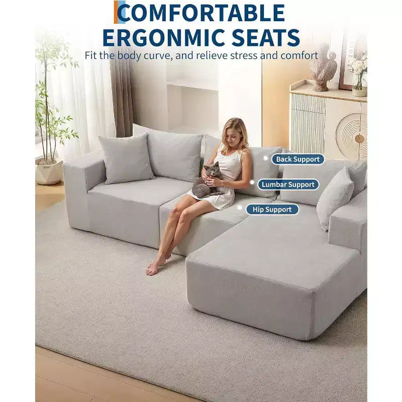 Divano componibile modulare Cloud a 108 pollici con chaise longue a L - Divano moderno con seduta profonda per soggiorno