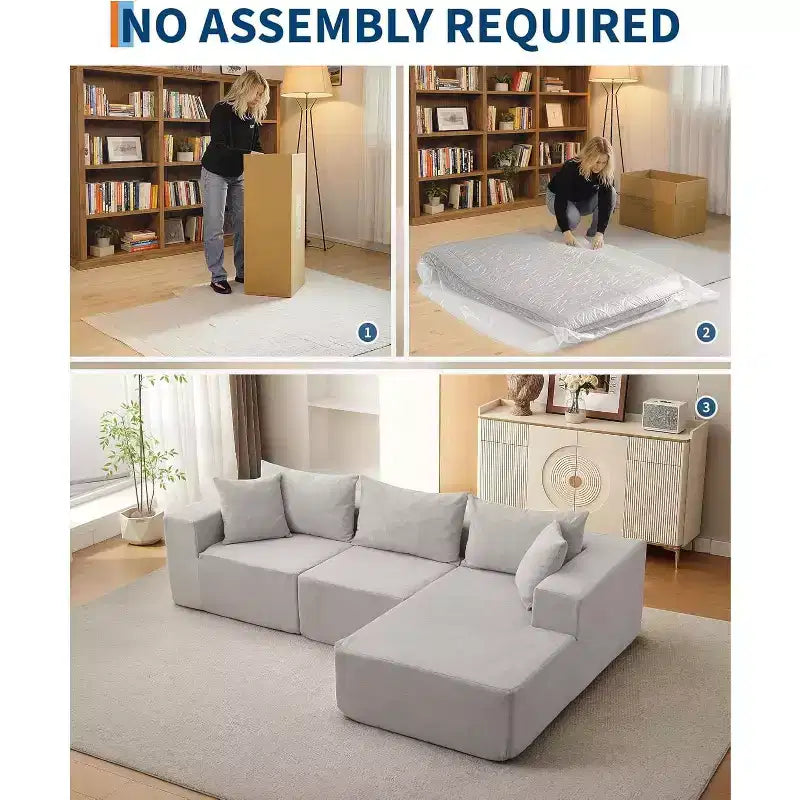 Divano componibile modulare Cloud a 108 pollici con chaise longue a L - Divano moderno con seduta profonda per soggiorno