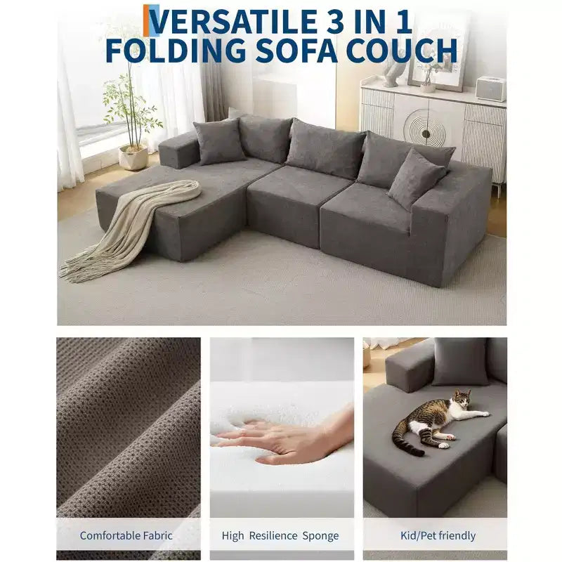 Divano componibile modulare Cloud a 108 pollici con chaise longue a L - Divano moderno con seduta profonda per soggiorno
