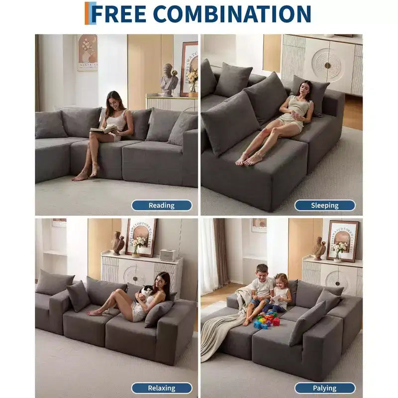 Divano componibile modulare Cloud a 108 pollici con chaise longue a L - Divano moderno con seduta profonda per soggiorno