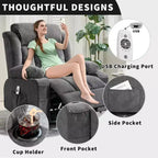 Poltrona reclinabile a dondolo COZONY con calore e massaggio - Girevole a 360°, divano singolo oversize con 3 posizioni, porte USB, portabicchieri, tasche laterali