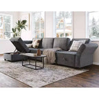 Divano componibile COZONY, a forma di U/L, reversibile, con seduta contenitore, grigio