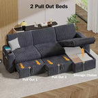 Divano letto componibile Dyonery con divano estraibile trasformabile con chaise longue contenitore e tasca laterale, per soggiorno e appartamento