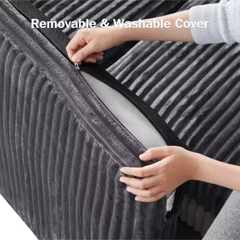 Divano letto componibile Dyonery con divano estraibile trasformabile con chaise longue contenitore e tasca laterale, per soggiorno e appartamento