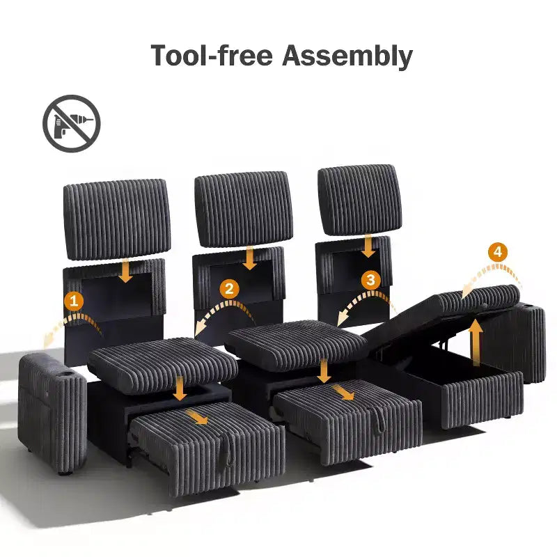 Divano letto componibile Dyonery con divano estraibile trasformabile con chaise longue contenitore e tasca laterale, per soggiorno e appartamento