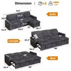 Divano letto componibile Dyonery con divano estraibile trasformabile con chaise longue contenitore e tasca laterale, per soggiorno e appartamento