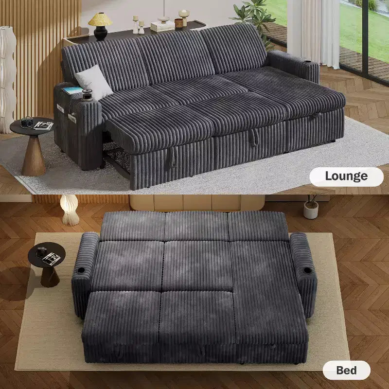 Divano letto componibile Dyonery con divano estraibile trasformabile con chaise longue contenitore e tasca laterale, per soggiorno e appartamento