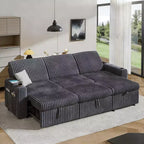 Divano letto componibile Dyonery con divano estraibile trasformabile con chaise longue contenitore e tasca laterale, per soggiorno e appartamento