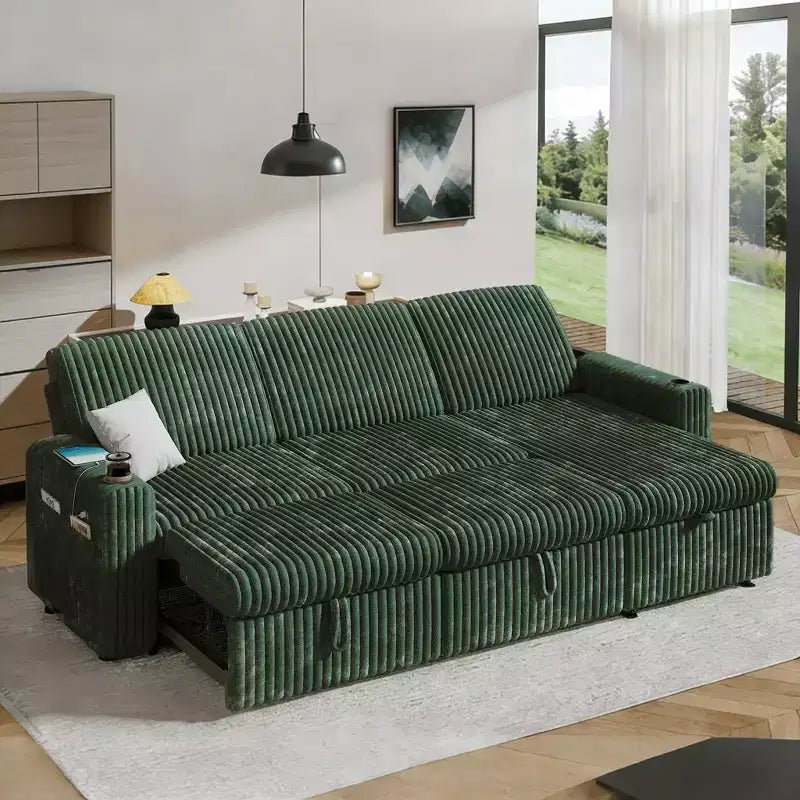 Divano letto componibile Dyonery con divano estraibile trasformabile con chaise longue contenitore e tasca laterale, per soggiorno e appartamento