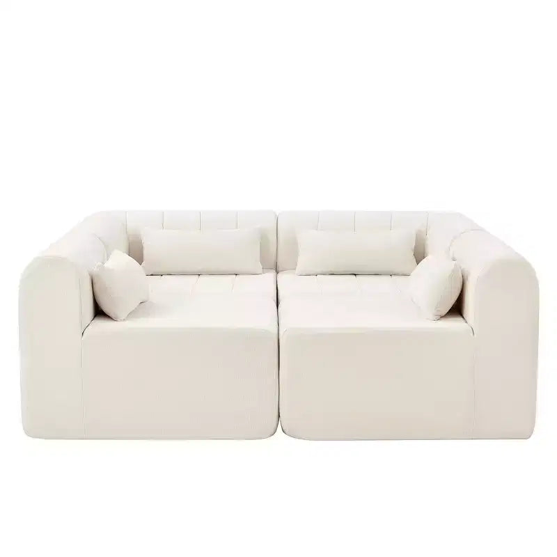 Divano componibile modulare MAYEERTY da 145,5 pollici con rivestimento in poliestere beige, divano in spugna compressa a 4 pezzi per soggiorno
