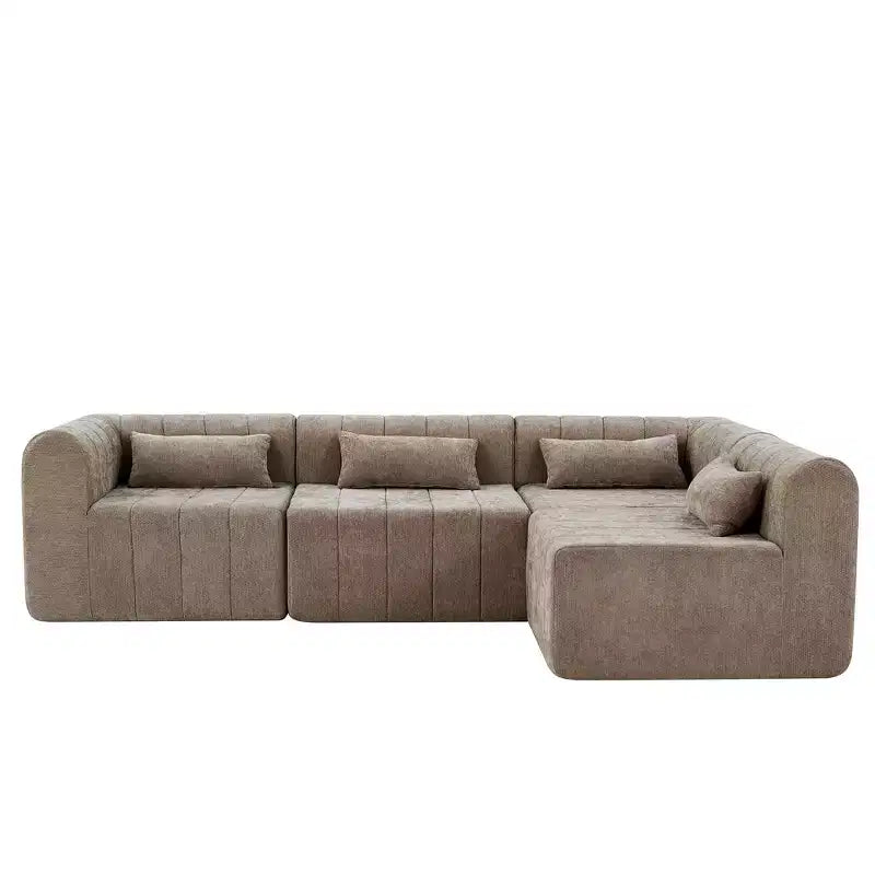 Divano componibile modulare MAYEERTY da 145,5 pollici con rivestimento in poliestere beige, divano in spugna compressa a 4 pezzi per soggiorno