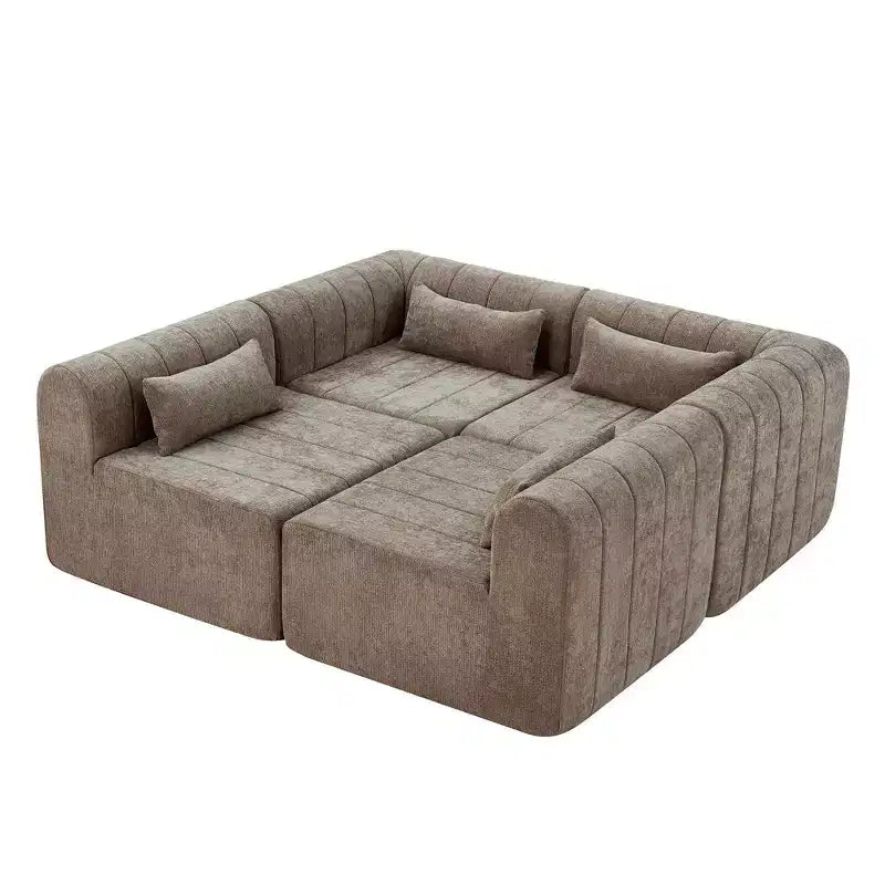 Divano componibile modulare MAYEERTY da 145,5 pollici con rivestimento in poliestere beige, divano in spugna compressa a 4 pezzi per soggiorno