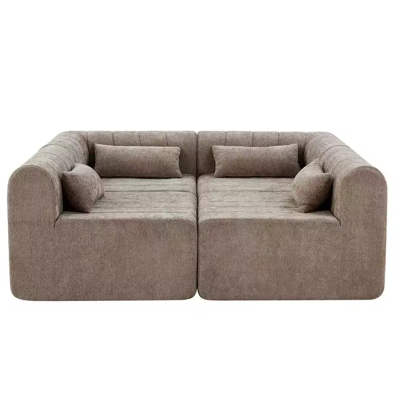 Divano componibile modulare MAYEERTY da 145,5 pollici con rivestimento in poliestere beige, divano in spugna compressa a 4 pezzi per soggiorno