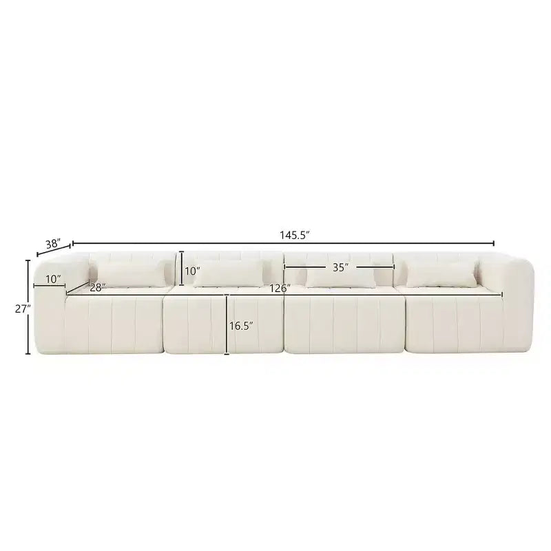 Divano componibile modulare MAYEERTY da 145,5 pollici con rivestimento in poliestere beige, divano in spugna compressa a 4 pezzi per soggiorno