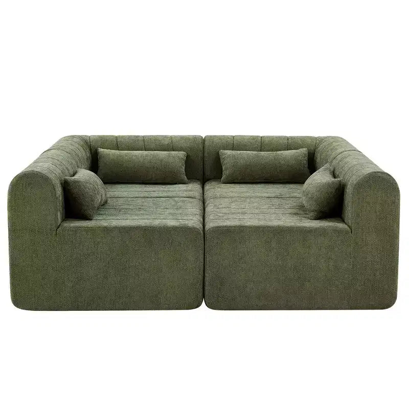 Divano componibile modulare MAYEERTY da 145,5 pollici con rivestimento in poliestere beige, divano in spugna compressa a 4 pezzi per soggiorno