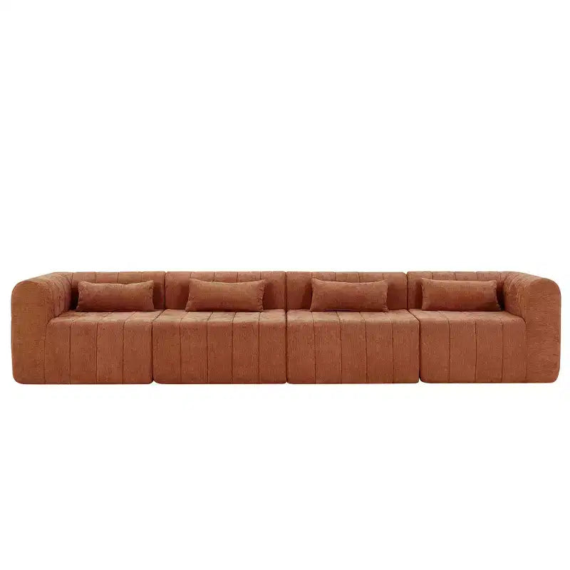 Divano componibile modulare MAYEERTY da 145,5 pollici con rivestimento in poliestere beige, divano in spugna compressa a 4 pezzi per soggiorno