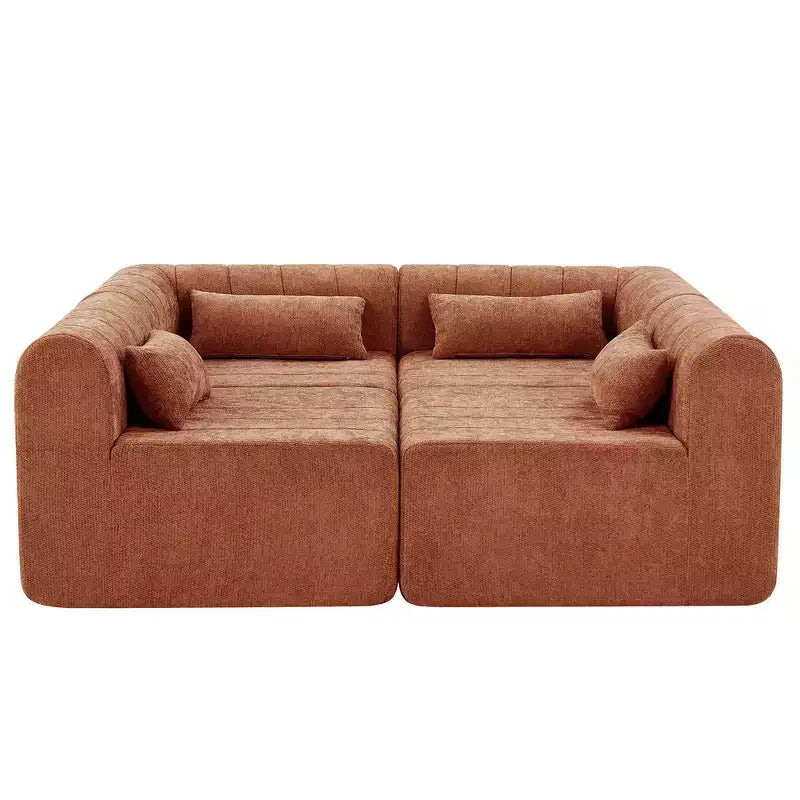 Divano componibile modulare MAYEERTY da 145,5 pollici con rivestimento in poliestere beige, divano in spugna compressa a 4 pezzi per soggiorno