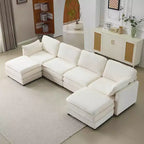MAYEERTY Divano modulare Cloud in peluche da 54 pollici, singolo con pouf, cuscino e cuscino in ciniglia beige, compatto per la casa