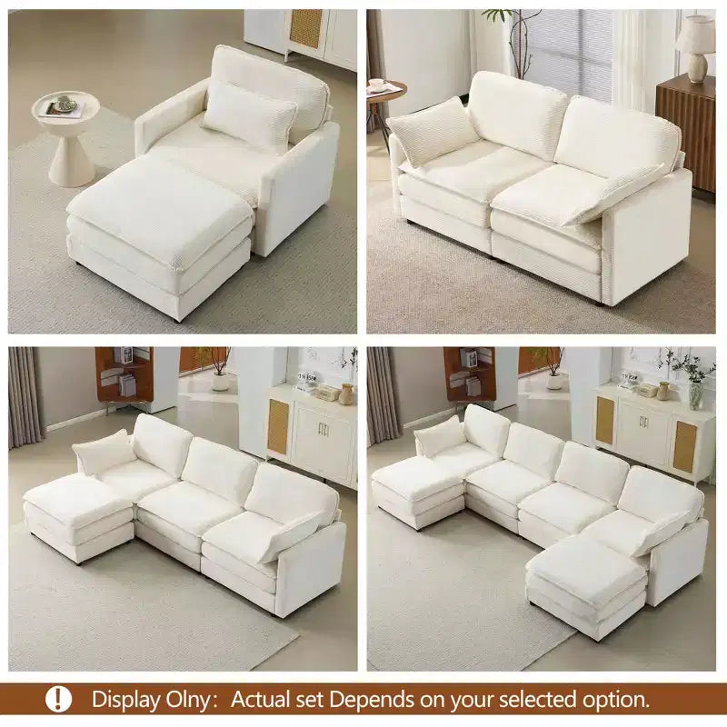 MAYEERTY Divano modulare Cloud in peluche da 54 pollici, singolo con pouf, cuscino e cuscino in ciniglia beige, compatto per la casa