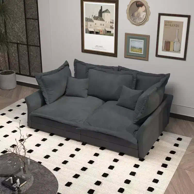 Divano modulare componibile, divano con seduta profonda e grandi cuscini, divano letto imbottito per appartamento, soggiorno, hotel, monolocale, ufficio